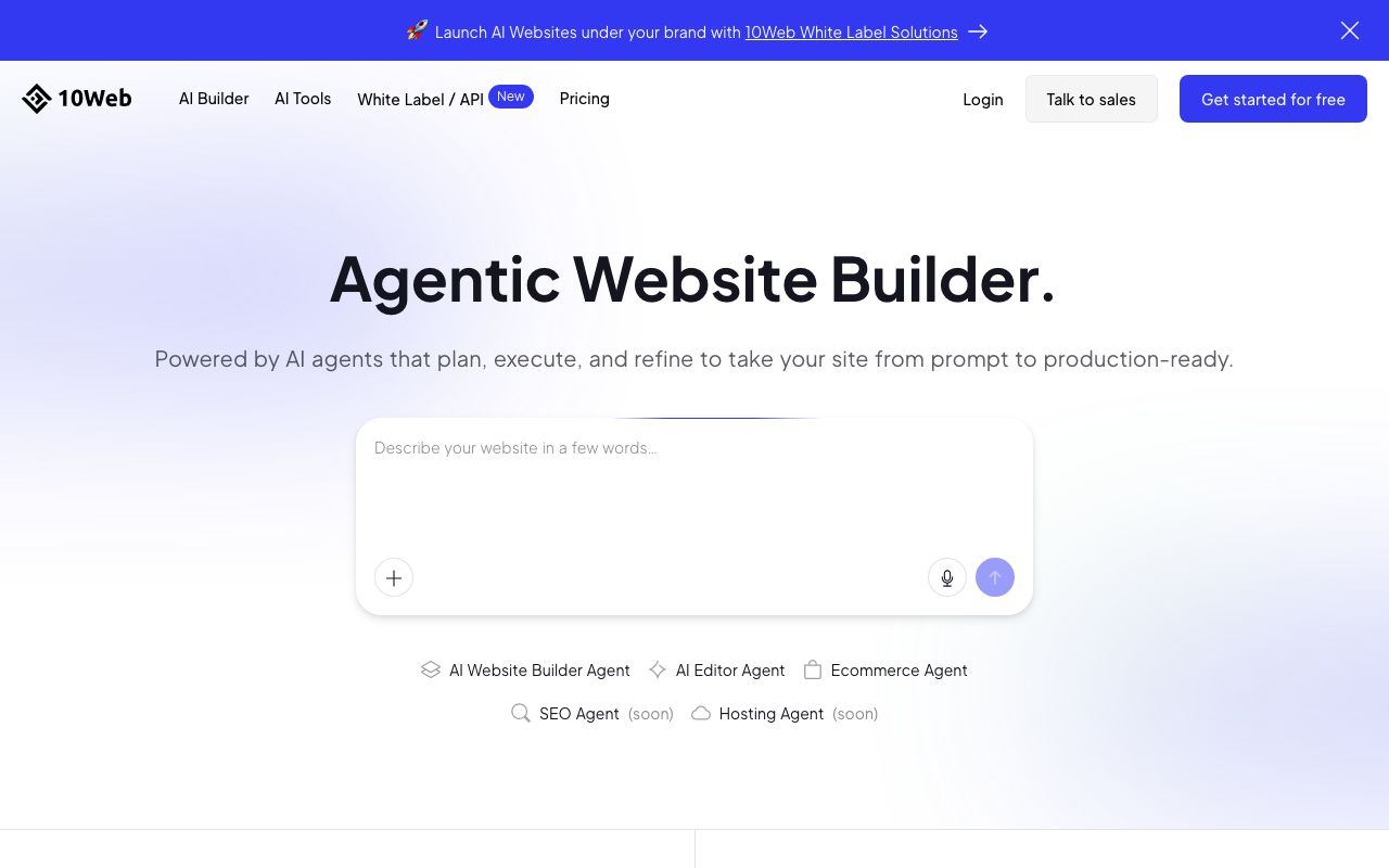 10Web — zrzut ekranu interfejsu
