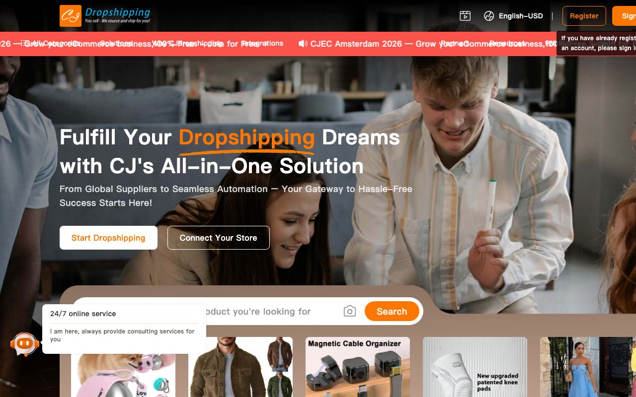 CJdropshipping — zrzut ekranu interfejsu