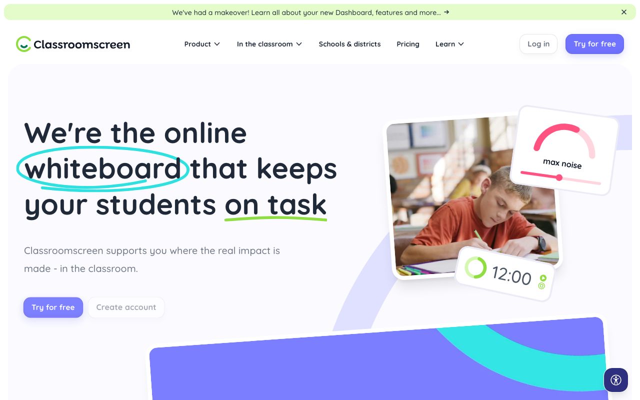 Classroomscreen — zrzut ekranu interfejsu