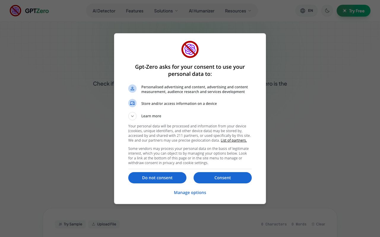 GPT Zero — zrzut ekranu interfejsu