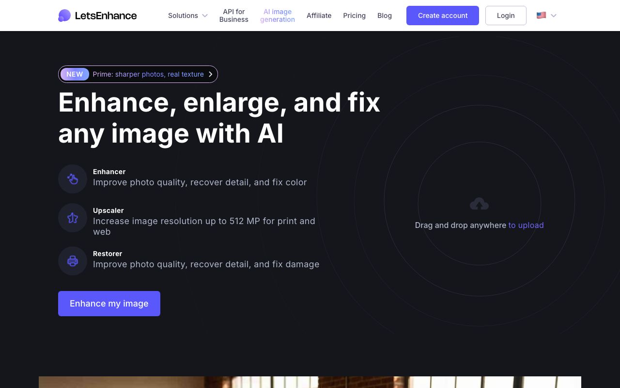 Let's Enhance — zrzut ekranu interfejsu