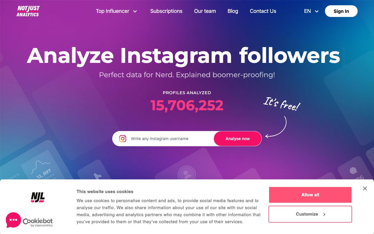 Not Just Analytics — zrzut ekranu interfejsu