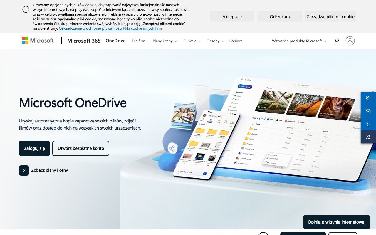 OneDrive — zrzut ekranu interfejsu