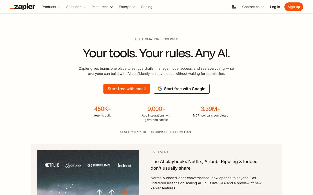 Zapier — zrzut ekranu interfejsu