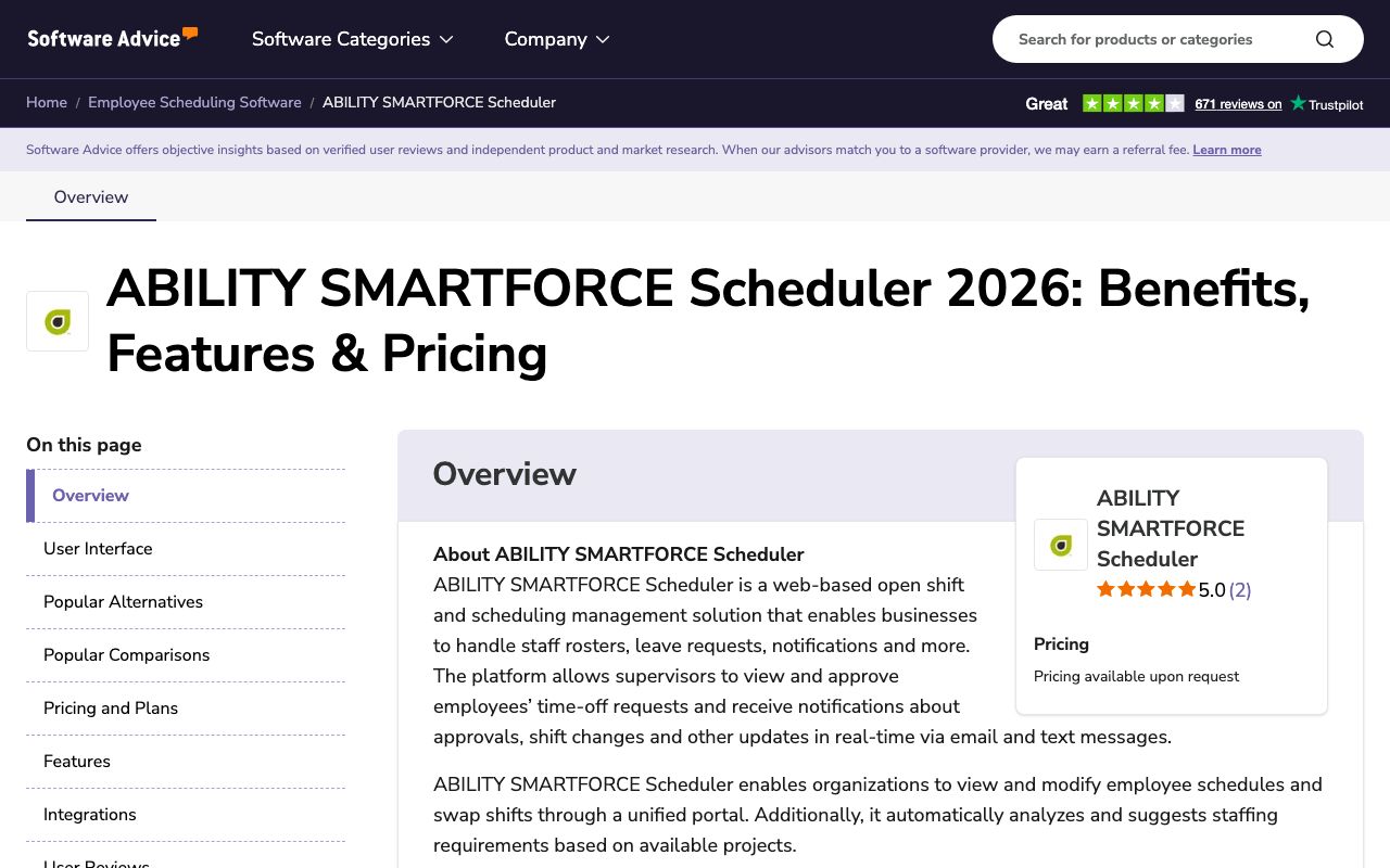 ABILITY SMARTFORCE Scheduler — zrzut ekranu interfejsu