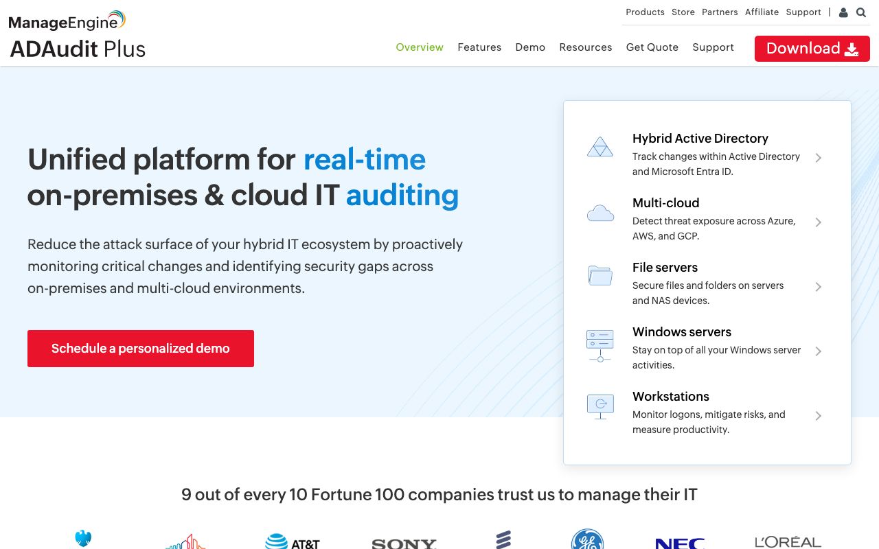 ManageEngine ADAudit Plus Software Pricing, Alternatives ... — zrzut ekranu interfejsu