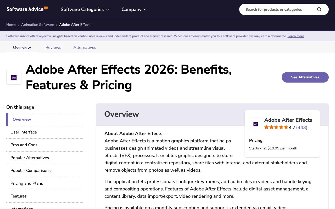 Adobe After Effects — zrzut ekranu interfejsu