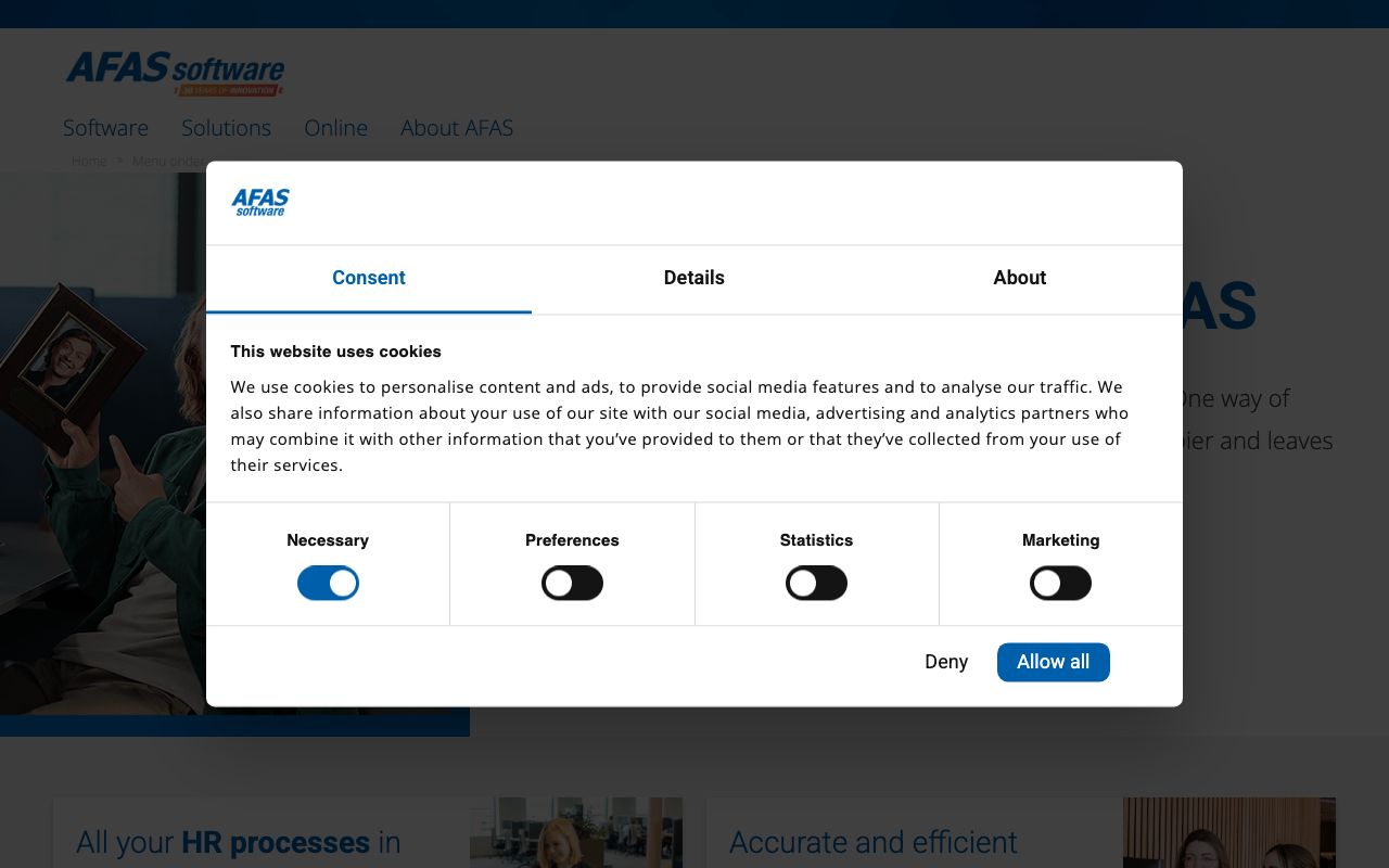 AFAS Software — zrzut ekranu interfejsu