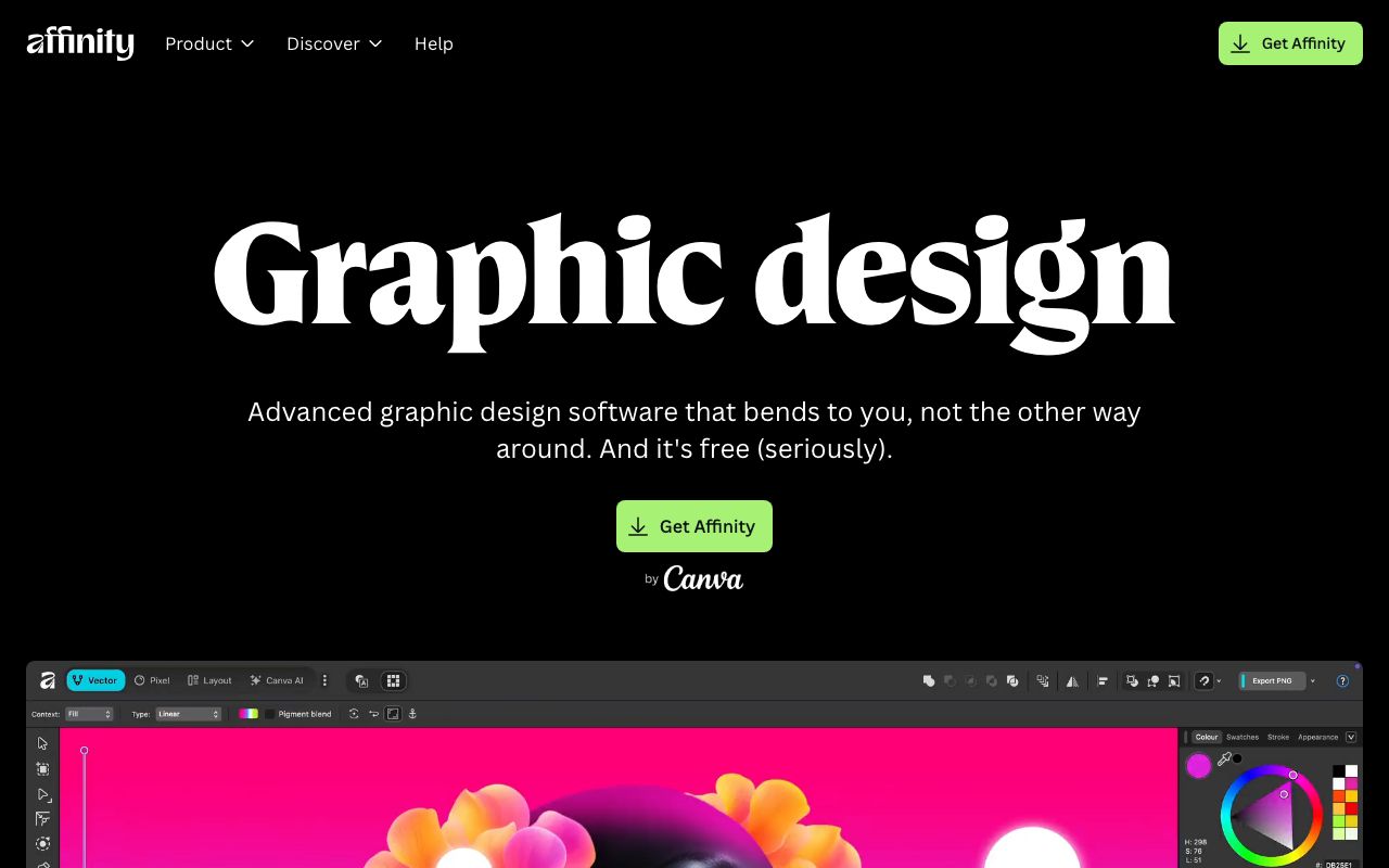 Affinity Designer — zrzut ekranu interfejsu