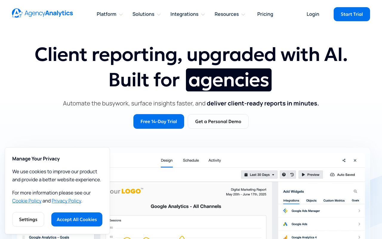 AgencyAnalytics — zrzut ekranu interfejsu