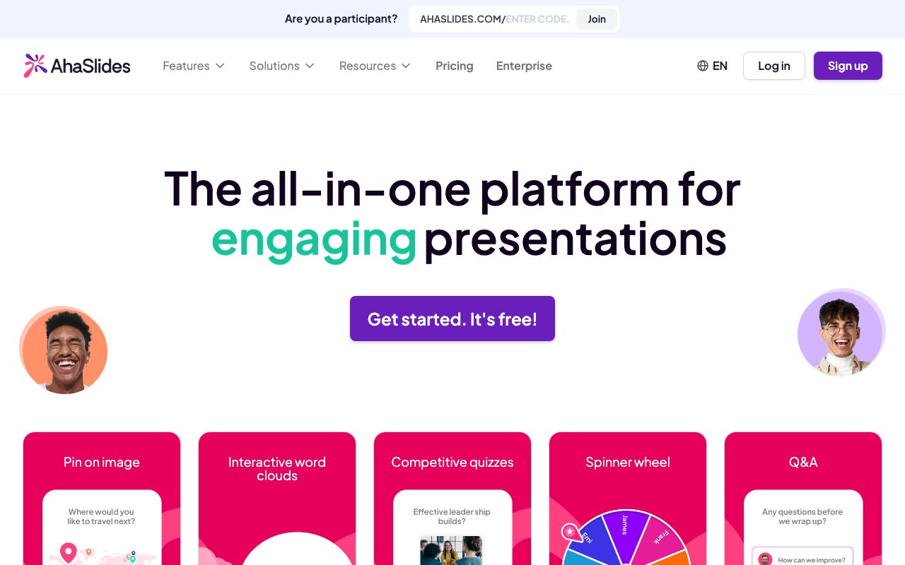 AhaSlides — zrzut ekranu interfejsu