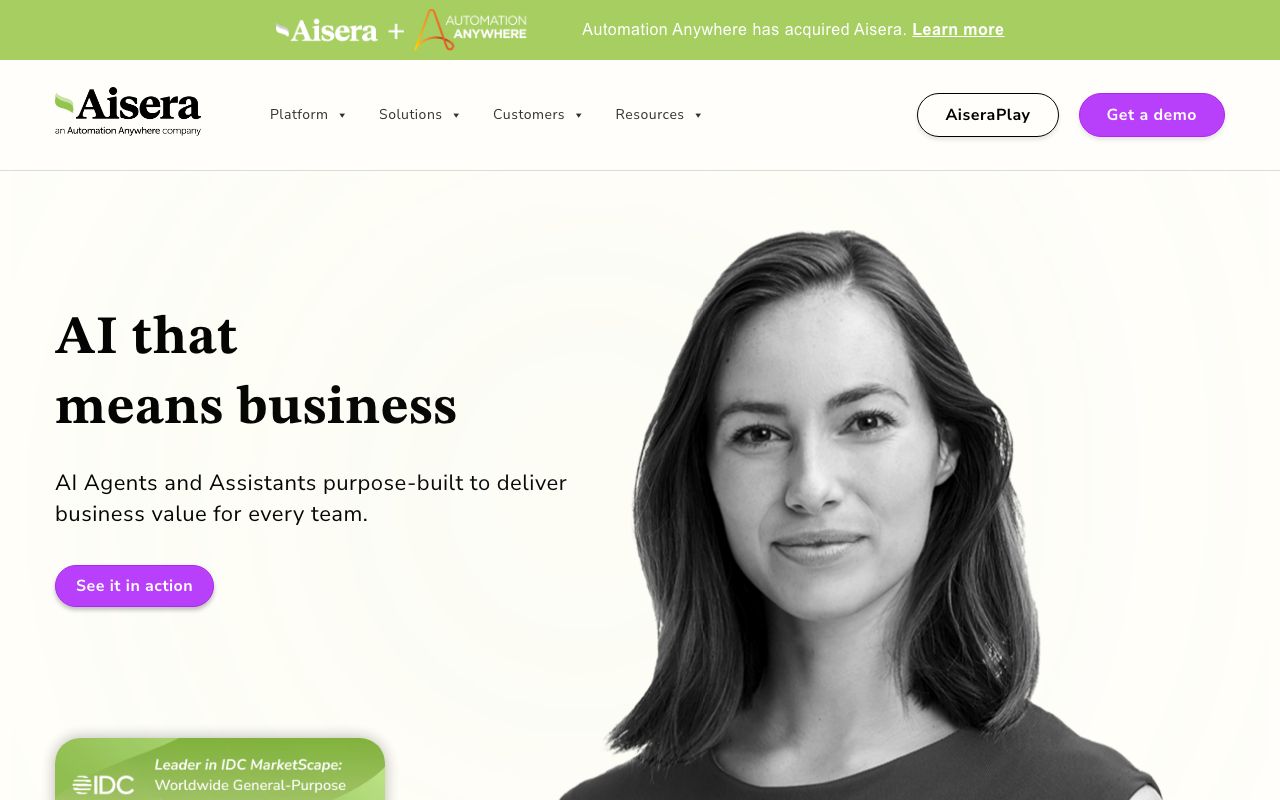 AISERA — zrzut ekranu interfejsu