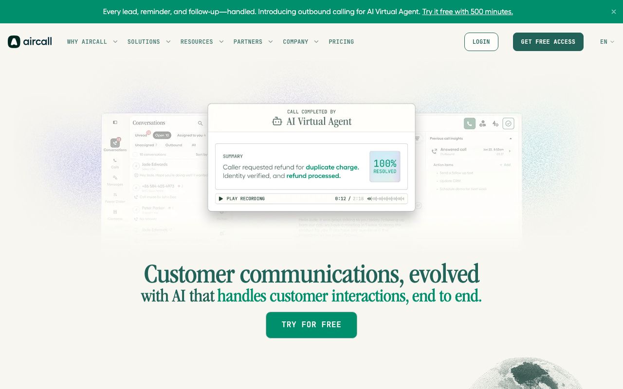 Aircall — zrzut ekranu interfejsu