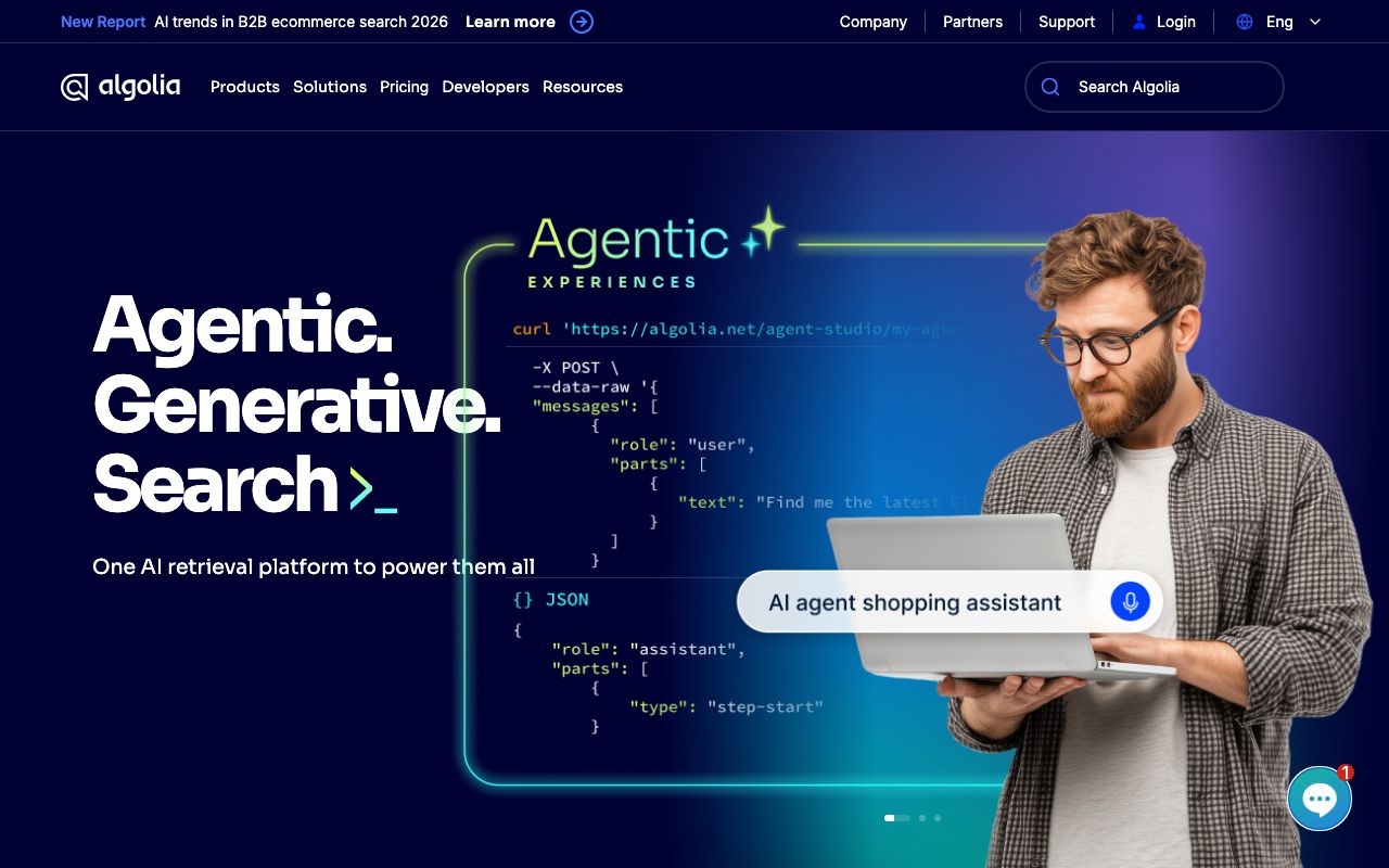 Algolia — zrzut ekranu interfejsu