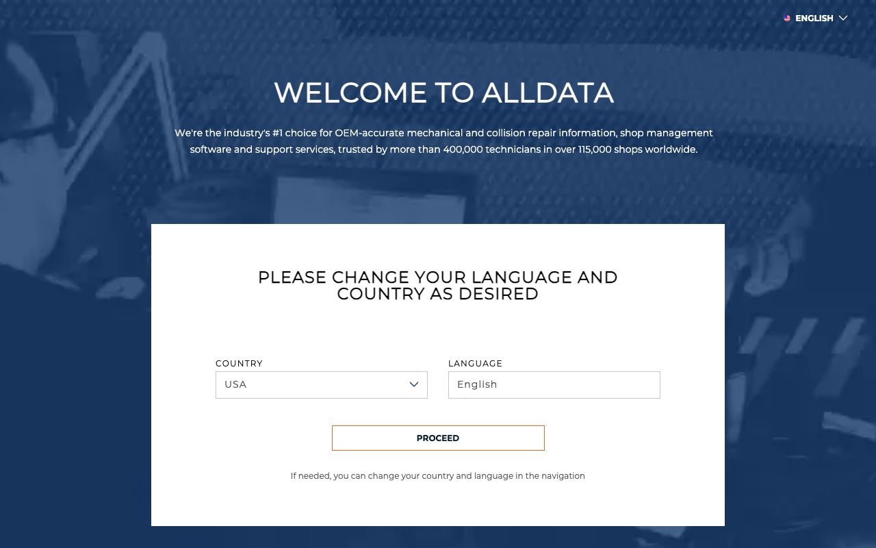 ALLDATA — zrzut ekranu interfejsu