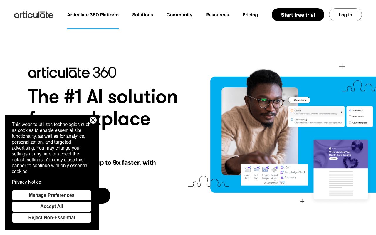 Articulate 360 — zrzut ekranu interfejsu