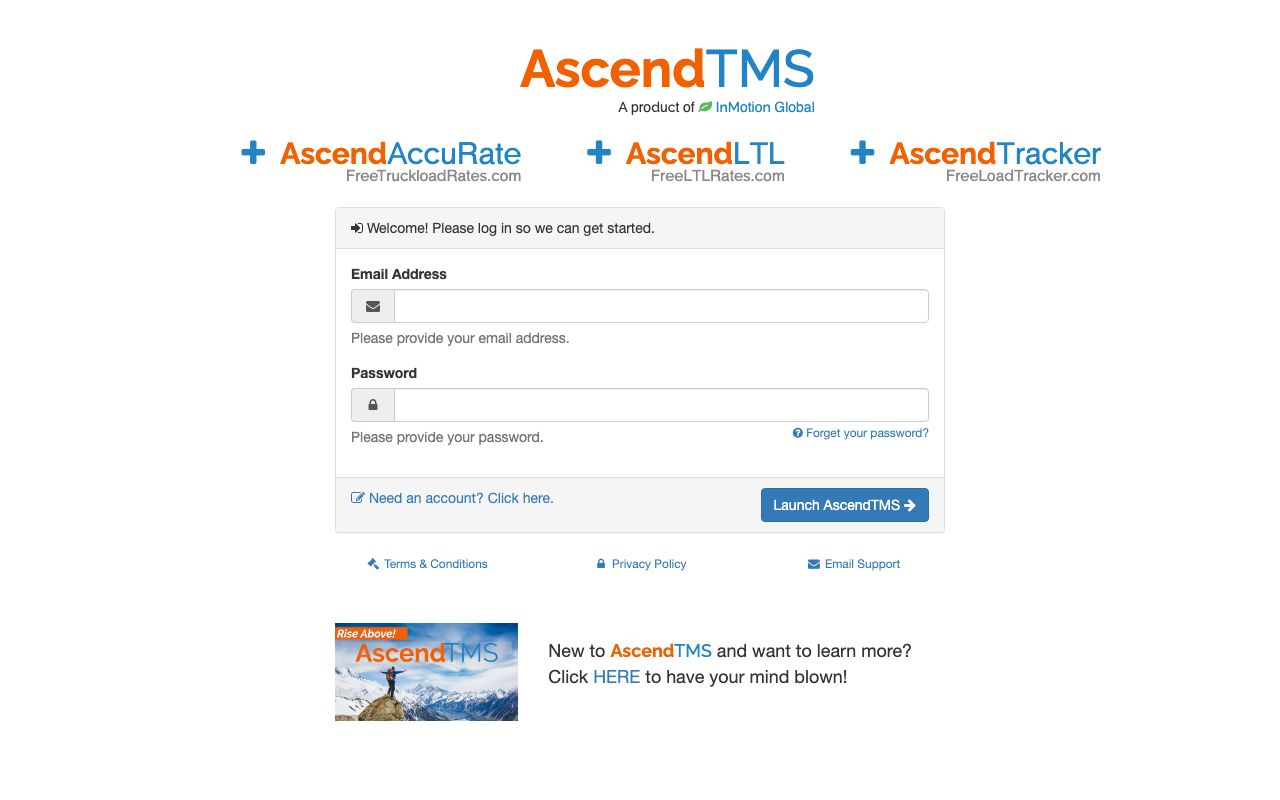 AscendTMS — zrzut ekranu interfejsu