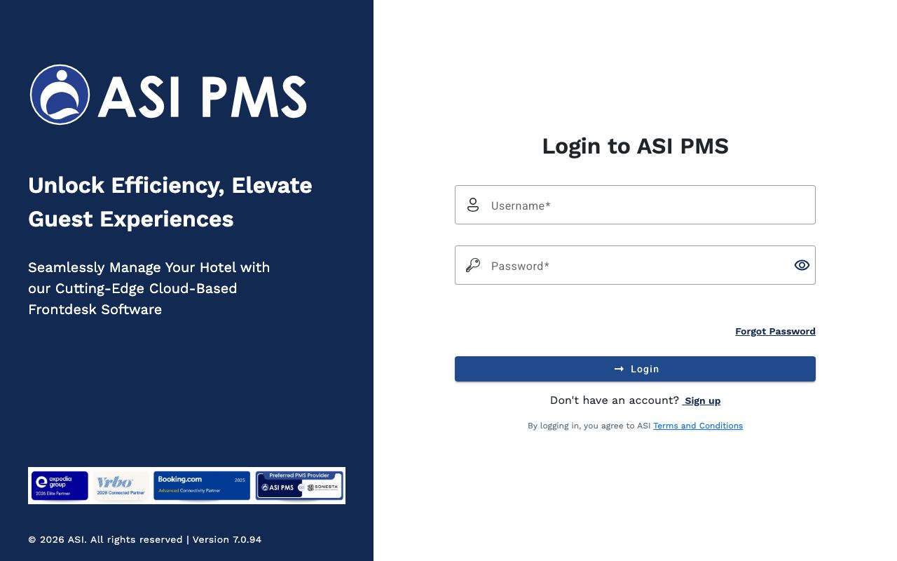 ASI PMS — zrzut ekranu interfejsu