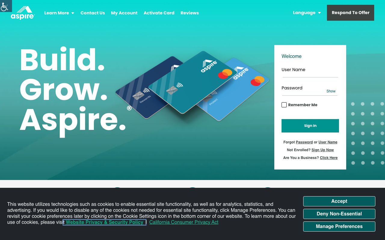 Aspire — zrzut ekranu interfejsu