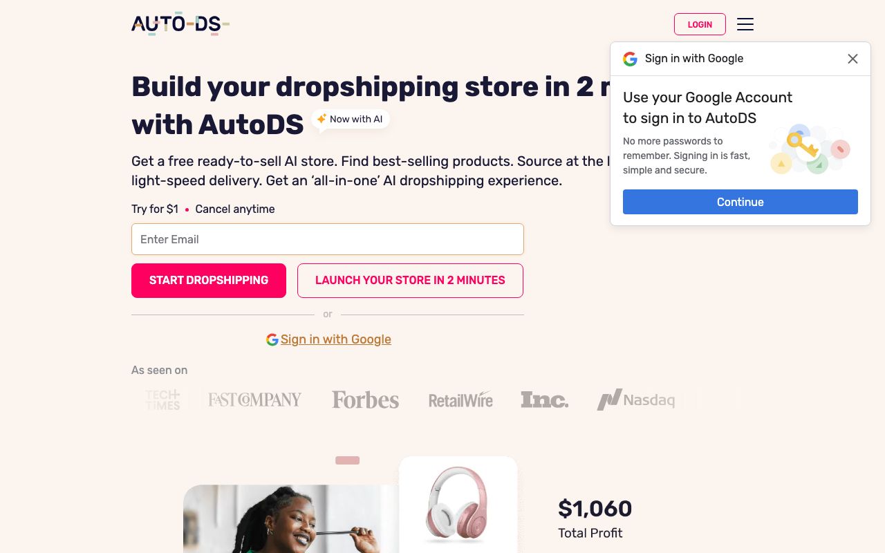 AutoDS — zrzut ekranu interfejsu