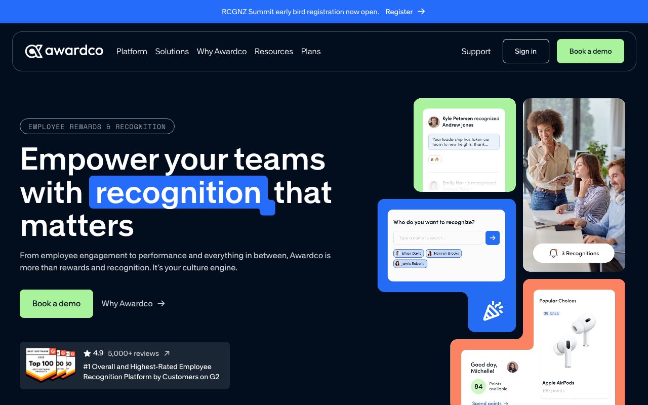 Awardco — zrzut ekranu interfejsu