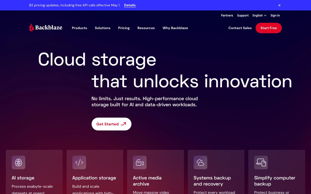 Backblaze B2 Cloud Storage — zrzut ekranu interfejsu