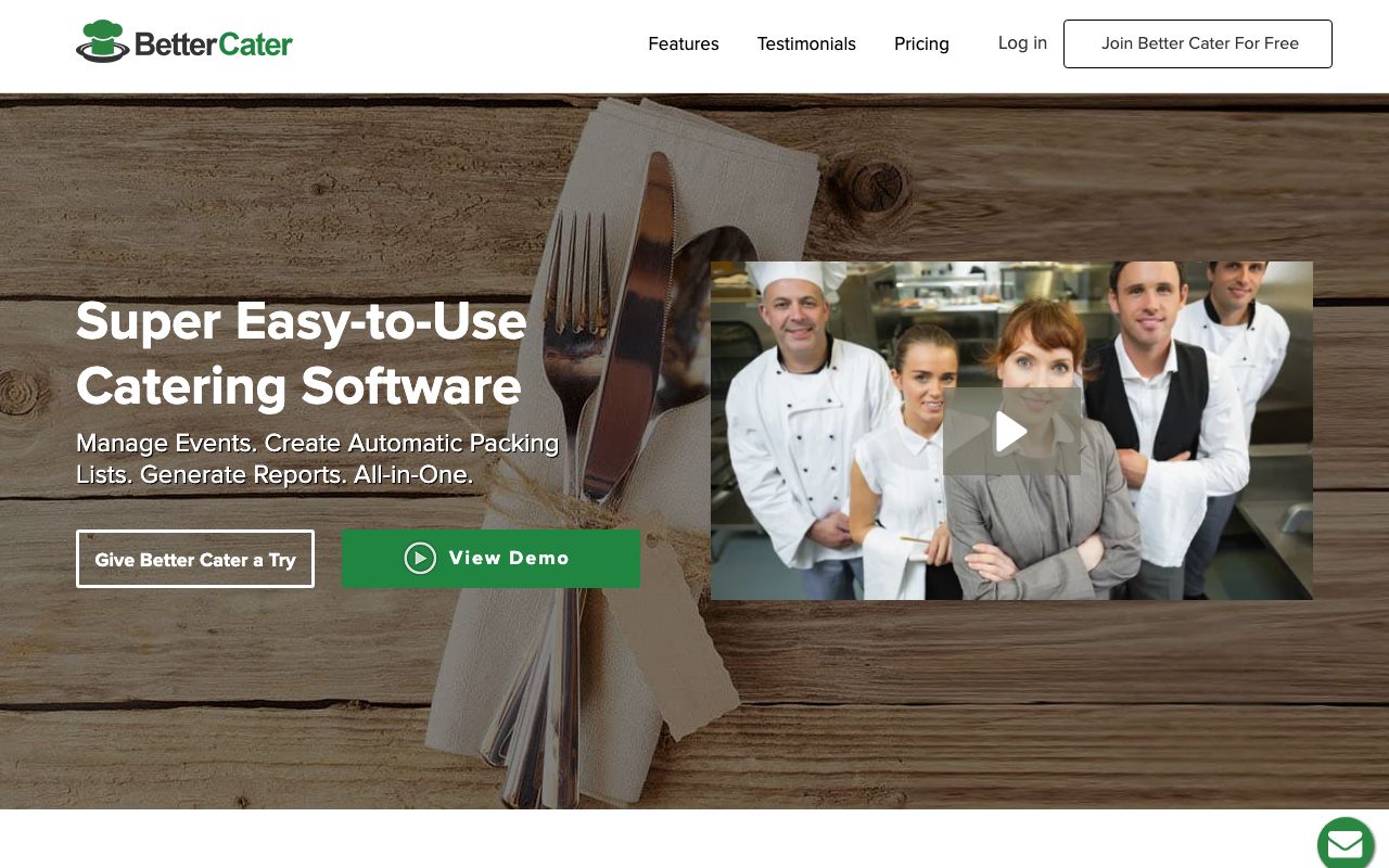 Better Cater — zrzut ekranu interfejsu