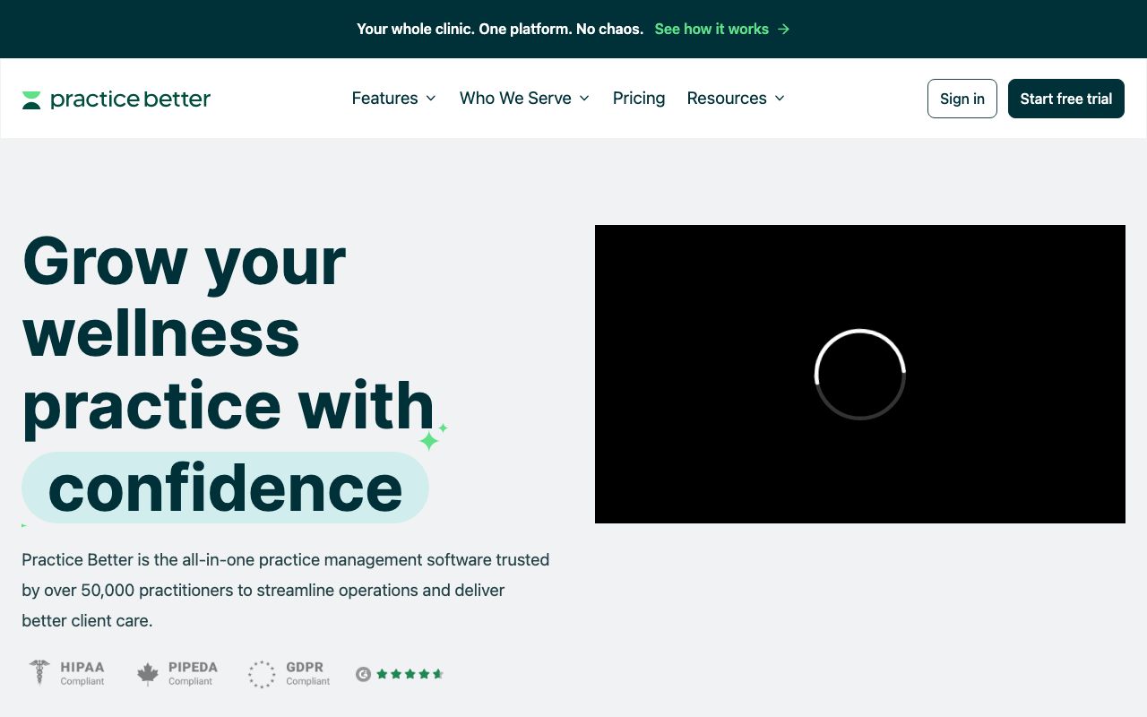 Practice Better — zrzut ekranu interfejsu