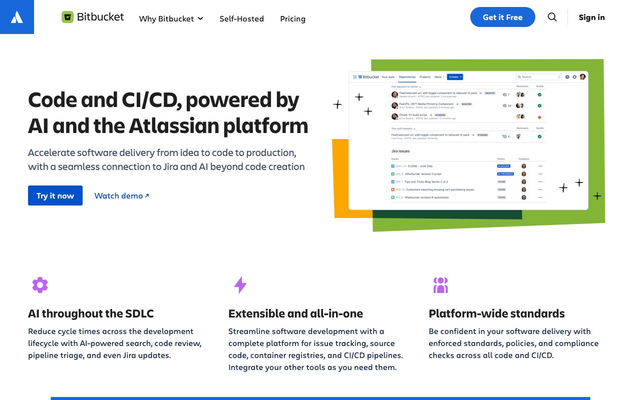Bitbucket — zrzut ekranu interfejsu