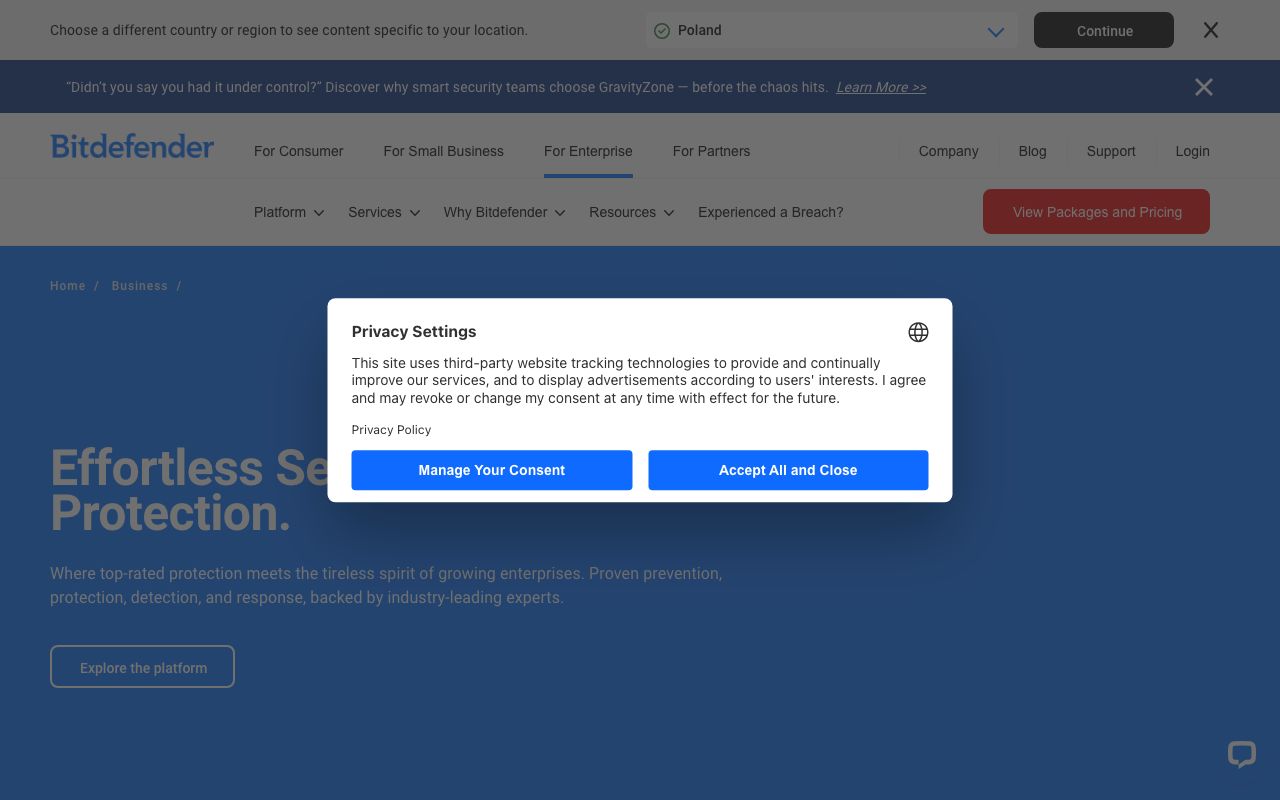 Bitdefender GravityZone — zrzut ekranu interfejsu