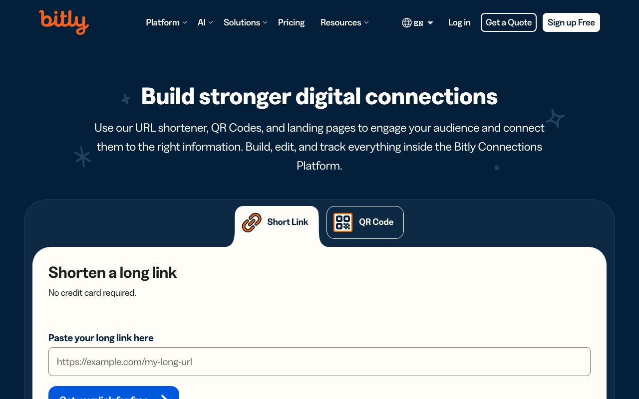 Bitly — zrzut ekranu interfejsu