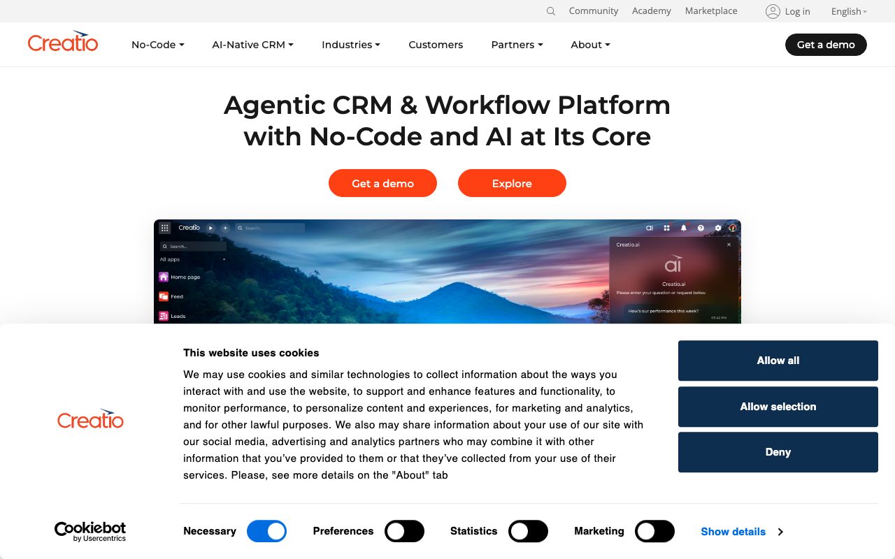 Creatio CRM — zrzut ekranu interfejsu