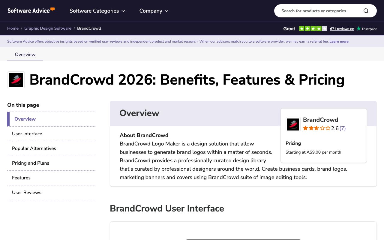 BrandCrowd — zrzut ekranu interfejsu