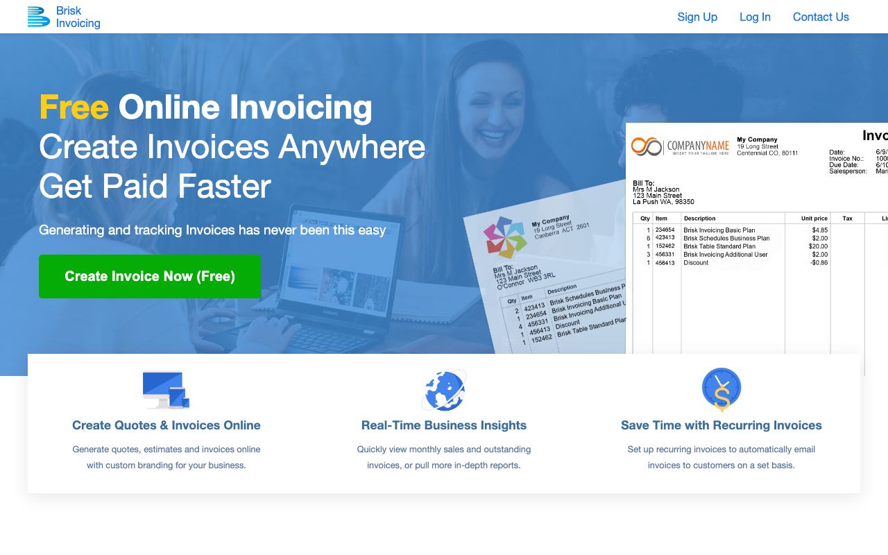 Brisk Invoicing — zrzut ekranu interfejsu