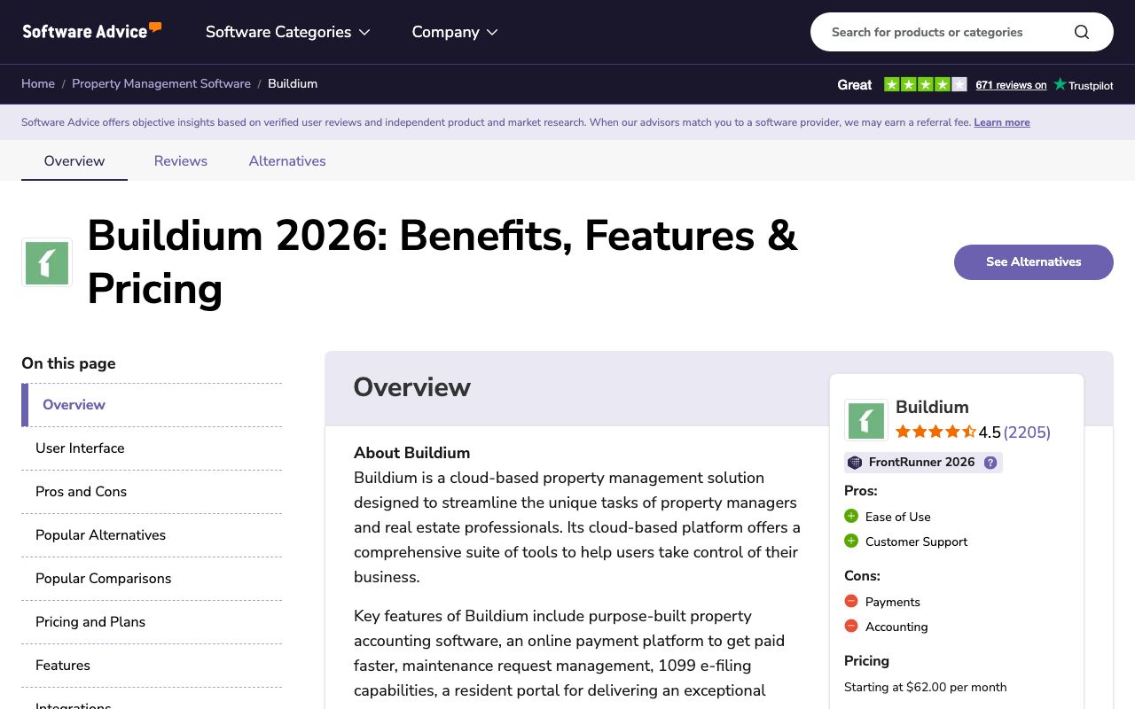 Buildium — zrzut ekranu interfejsu
