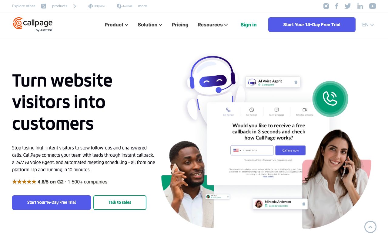 CallPage — zrzut ekranu interfejsu