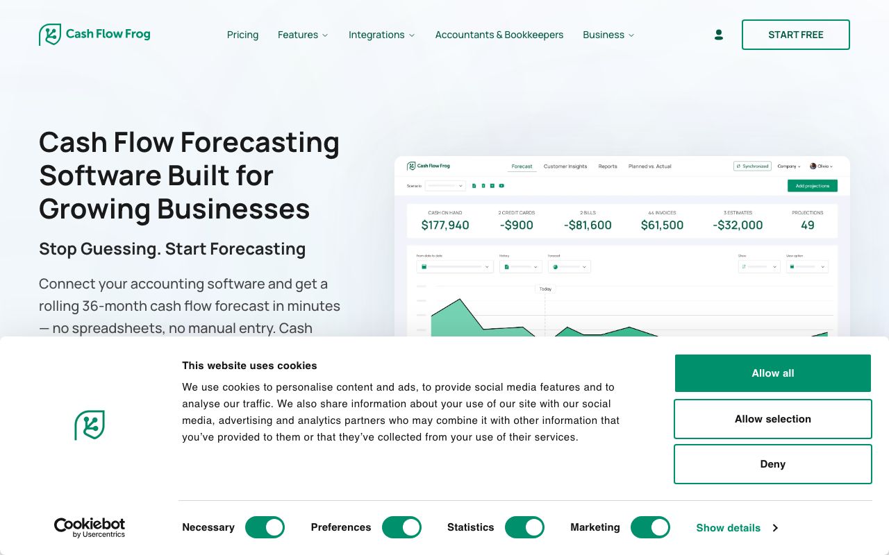 Cash Flow Frog — zrzut ekranu interfejsu