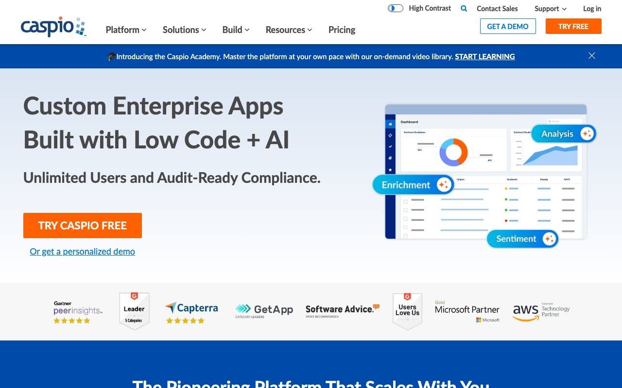 Caspio Reviews, Pros and Cons — zrzut ekranu interfejsu