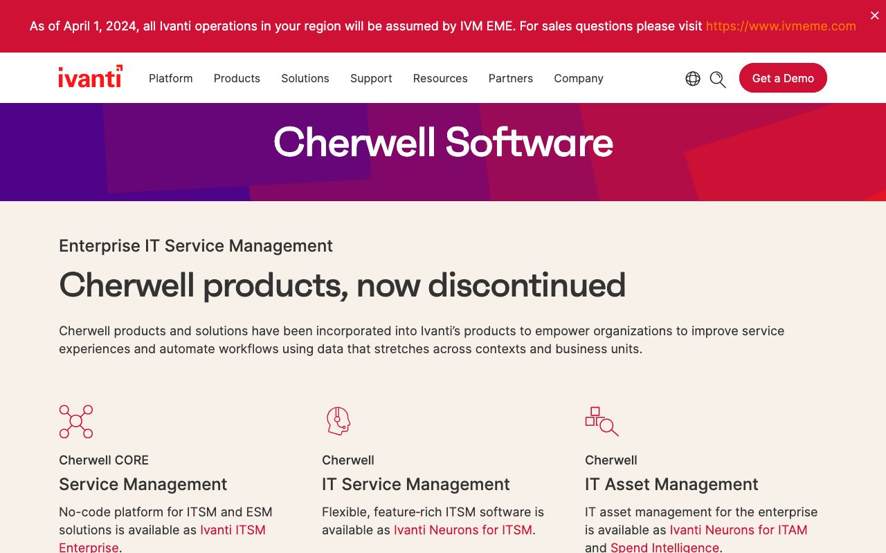 Cherwell Service Management 2026 — zrzut ekranu interfejsu