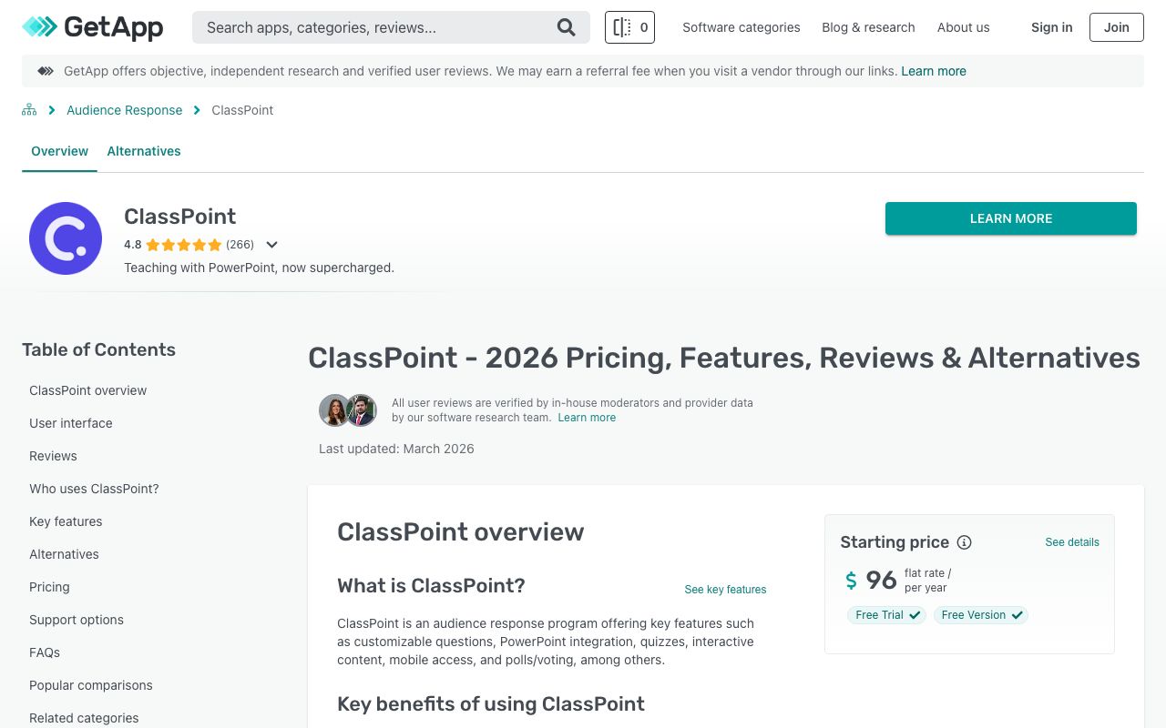 ClassPoint — zrzut ekranu interfejsu