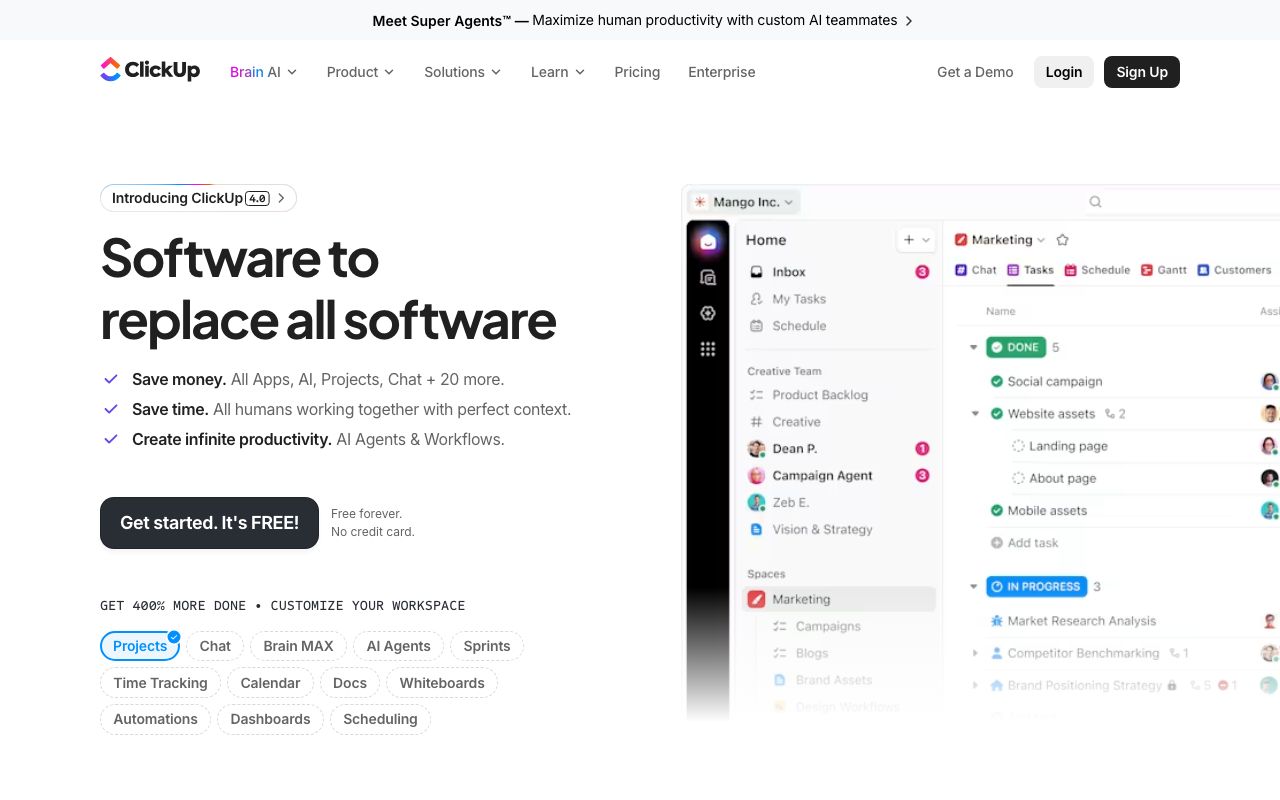 ClickUp — zrzut ekranu interfejsu
