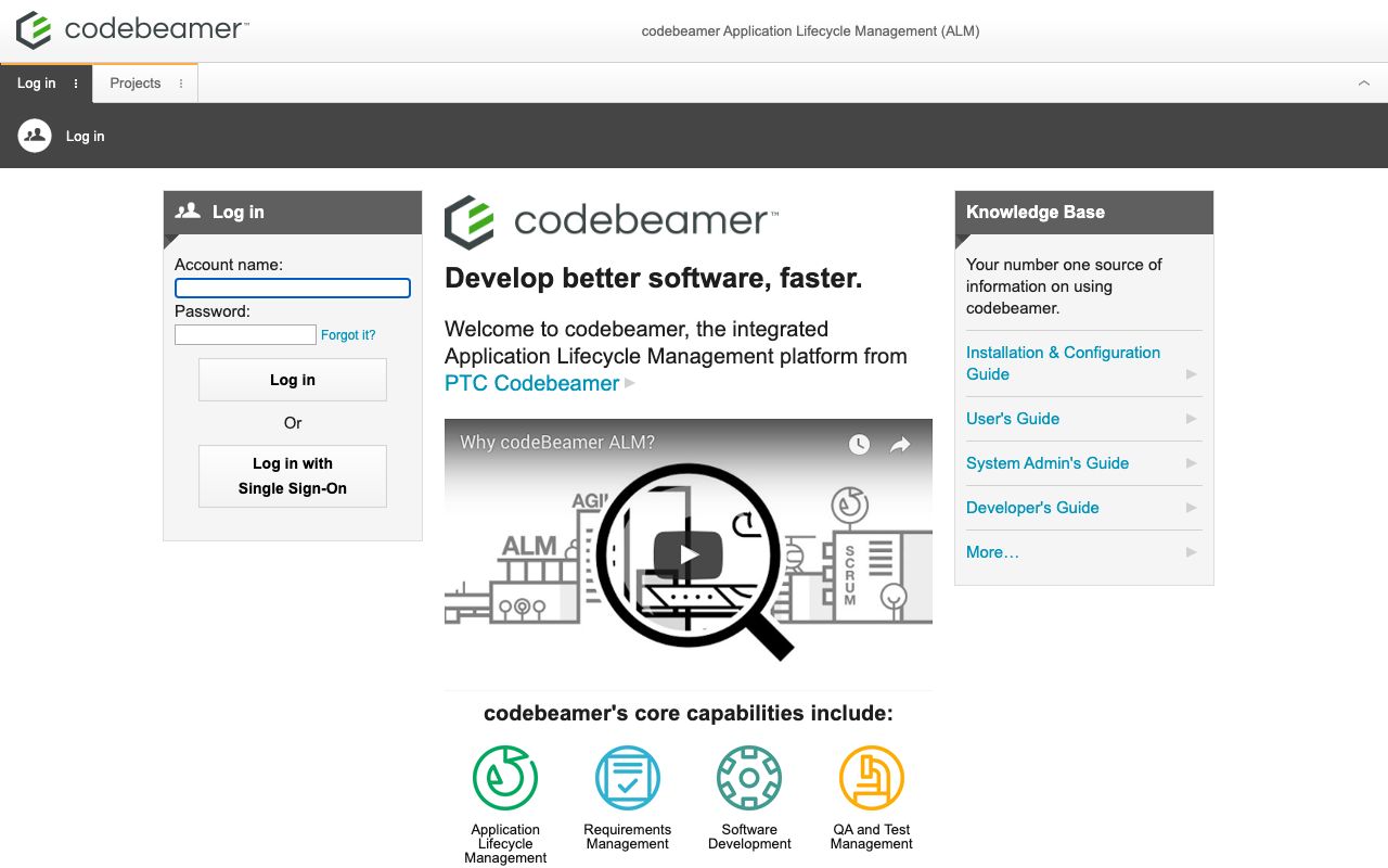 codebeamer — zrzut ekranu interfejsu