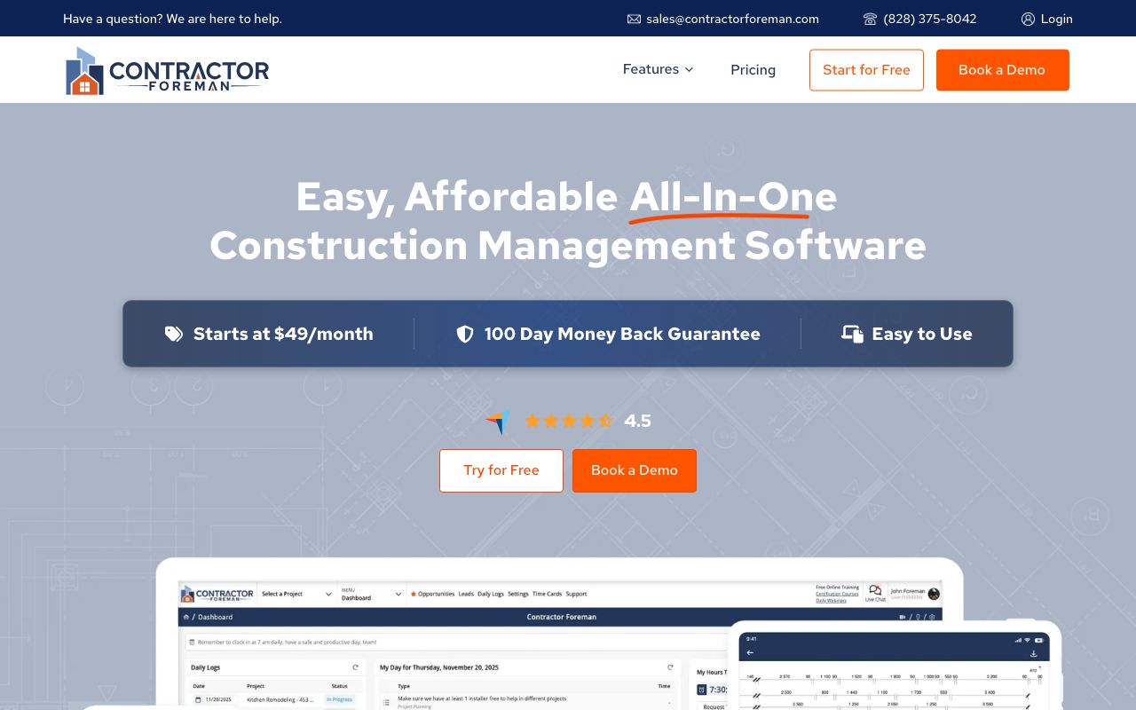 Contractor Foreman Reviews, Pros and Cons — zrzut ekranu interfejsu