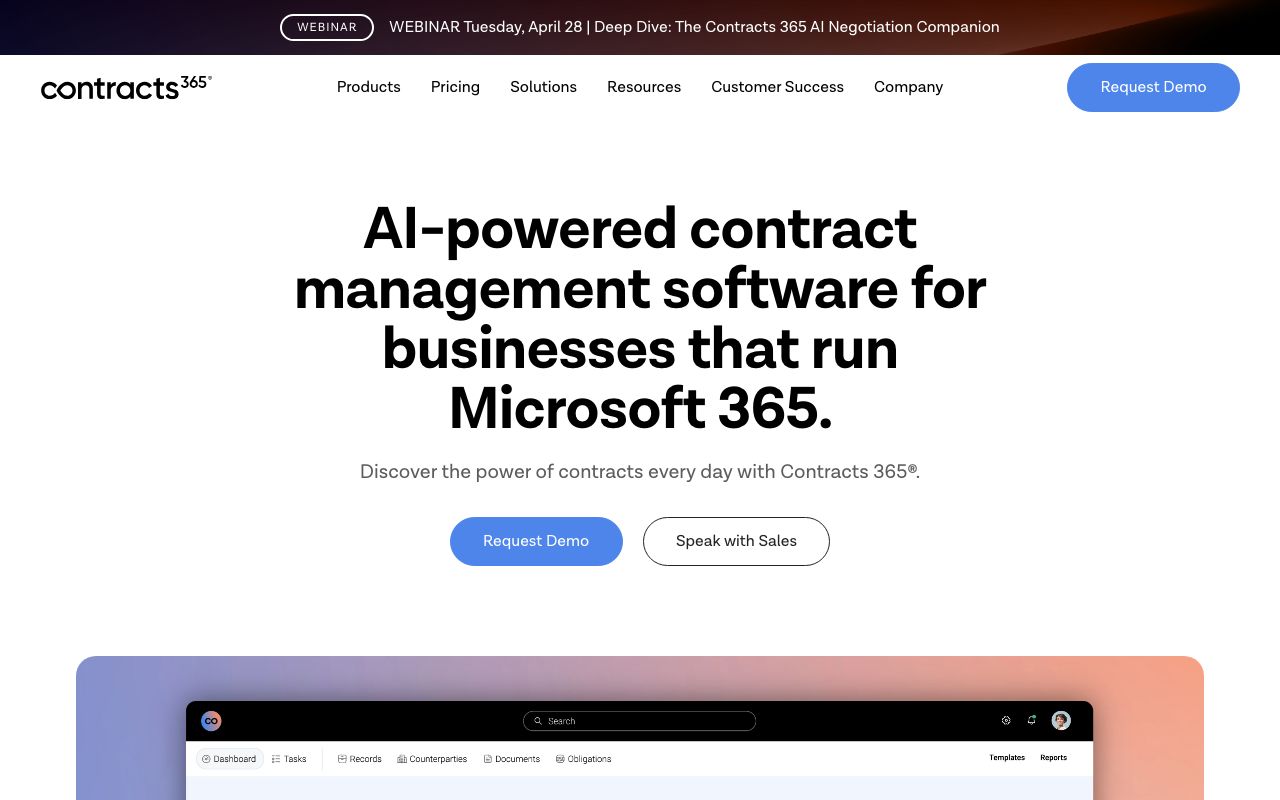 Contracts 365 — zrzut ekranu interfejsu
