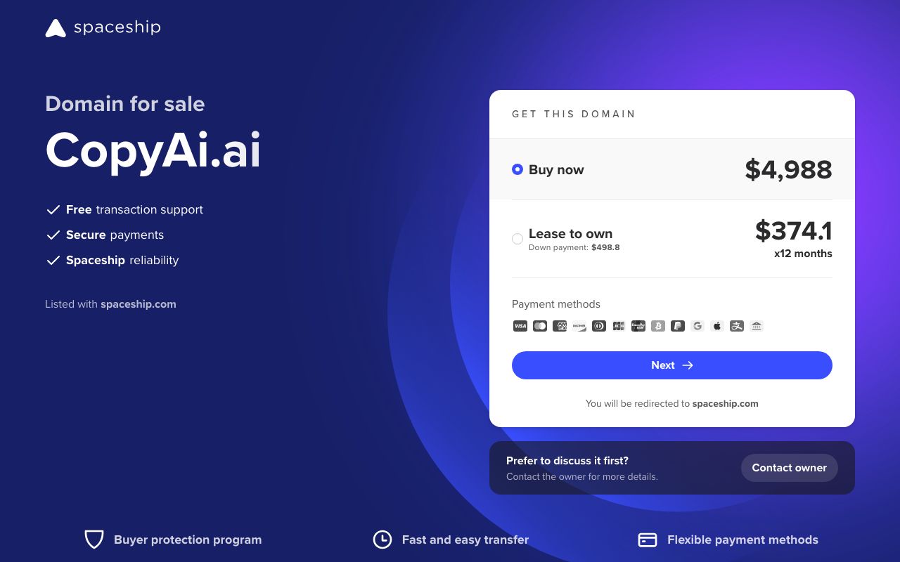 Copy.ai — zrzut ekranu interfejsu