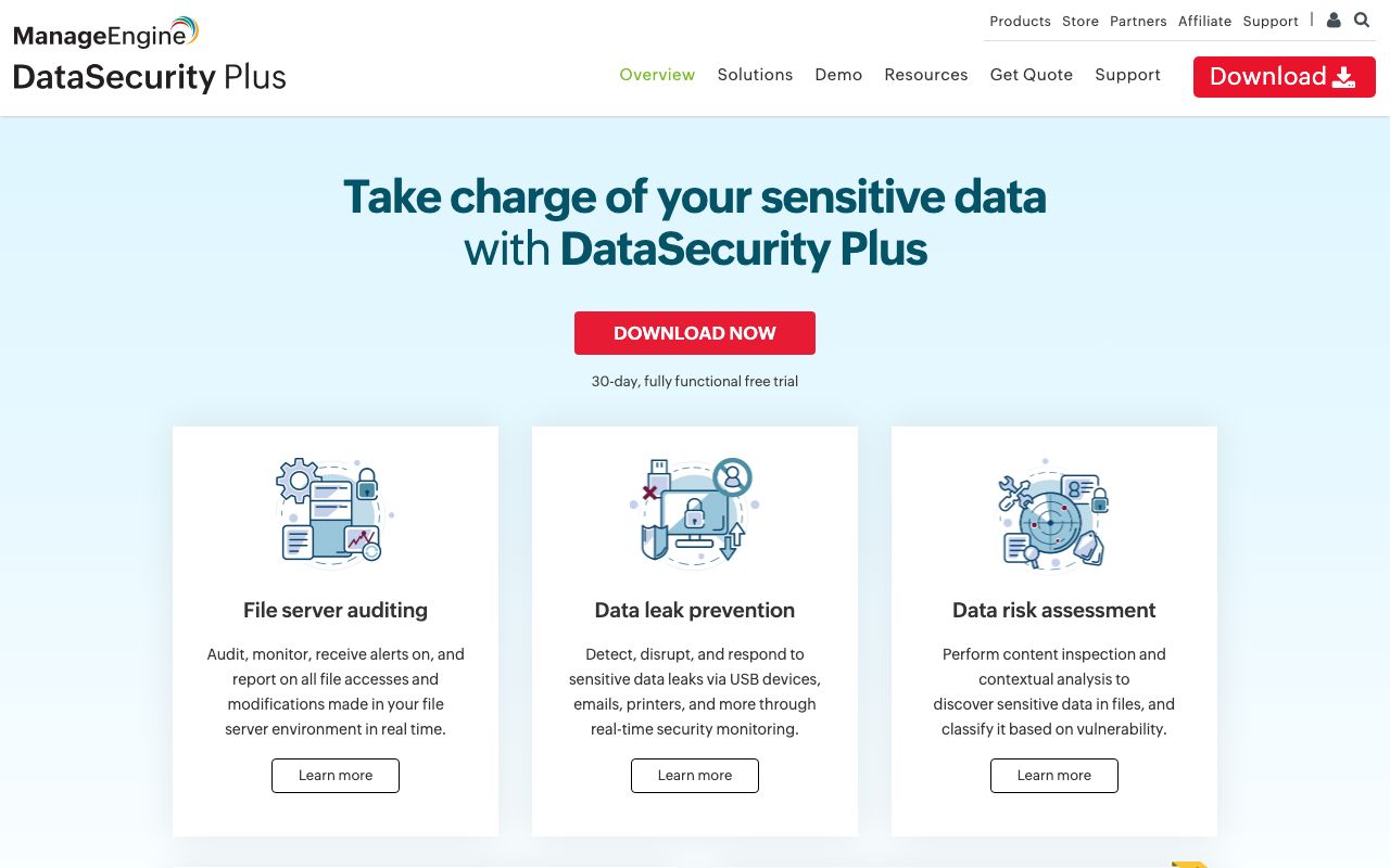 ManageEngine DataSecurity Plus Software Pricing, ... — zrzut ekranu interfejsu