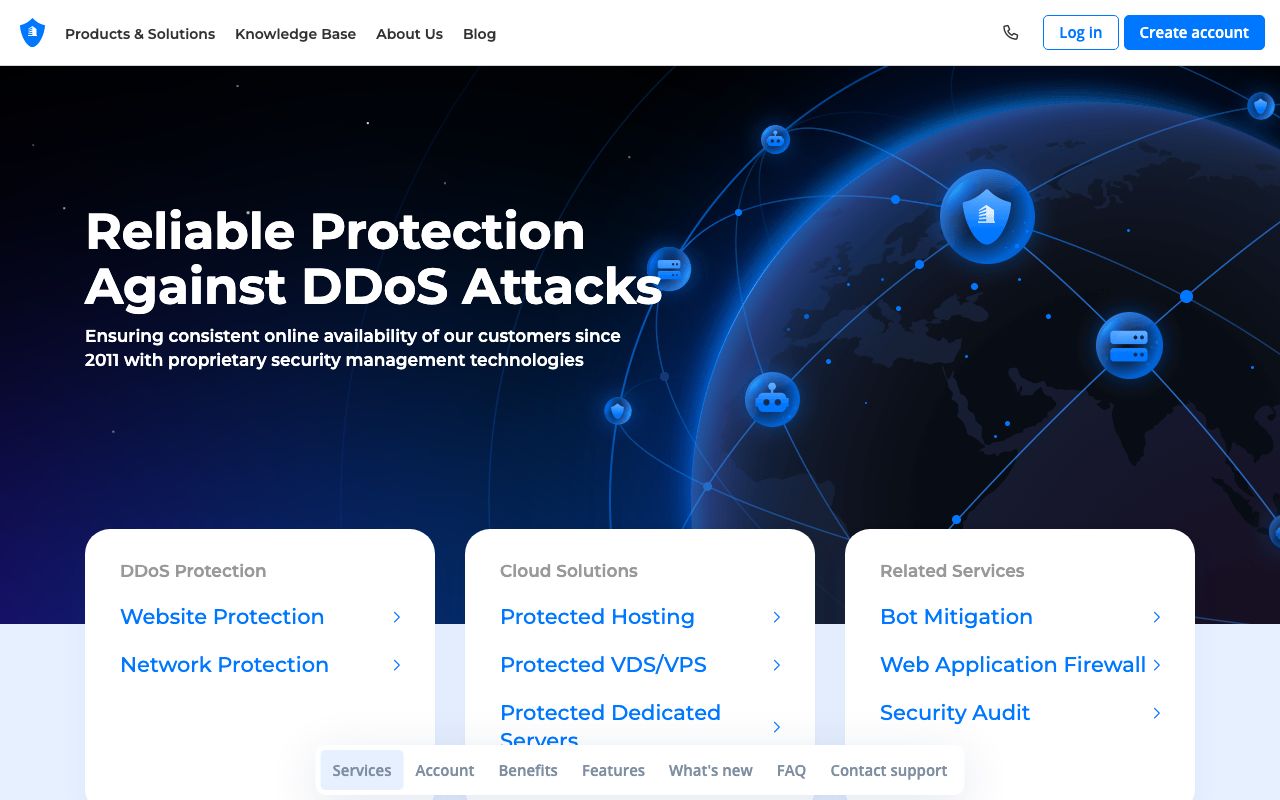 DDoS-GUARD — zrzut ekranu interfejsu