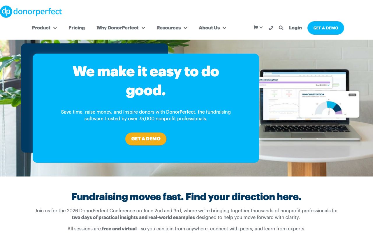 DonorPerfect — zrzut ekranu interfejsu