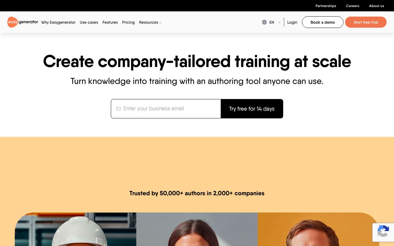 Easygenerator — zrzut ekranu interfejsu