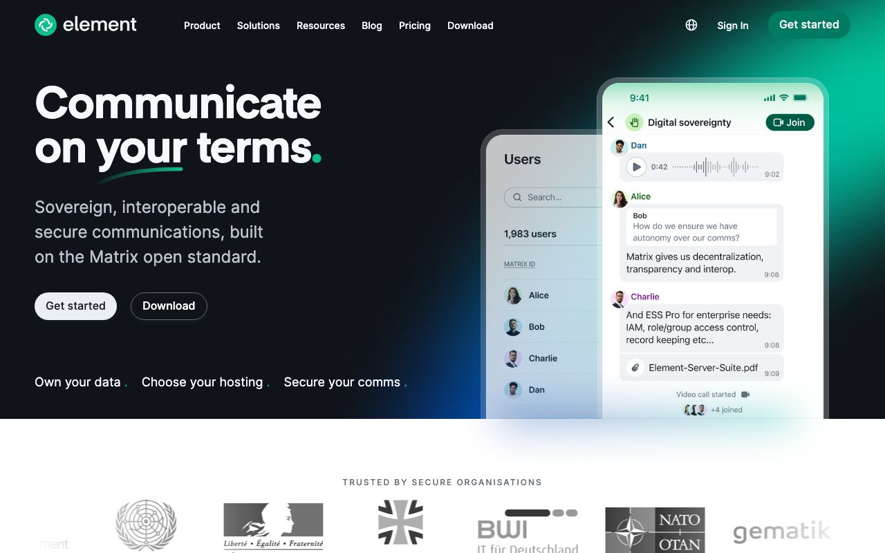 Element — zrzut ekranu interfejsu